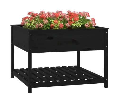 Puķu Kaste Ar Plauktu, Melna, 111,5X34,5X81, Priedes Masīvkoks Vidaxl