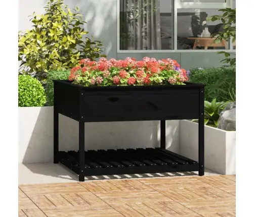Puķu Kaste Ar Plauktu, Melna, 111,5X34,5X81, Priedes Masīvkoks Vidaxl