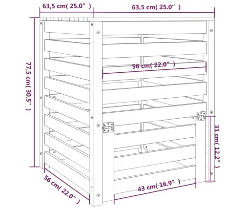 Komposta Kaste, 63,5X63,5X77,5 Cm, Priedes Masīvkoks Vidaxl