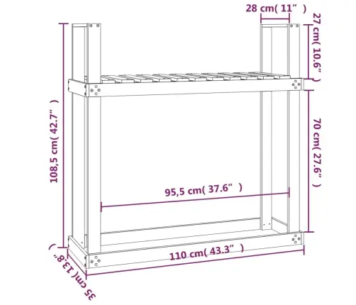 Küttepuude Rest, 110 X 35 X 108,5 cm Ebatsuuga Puit