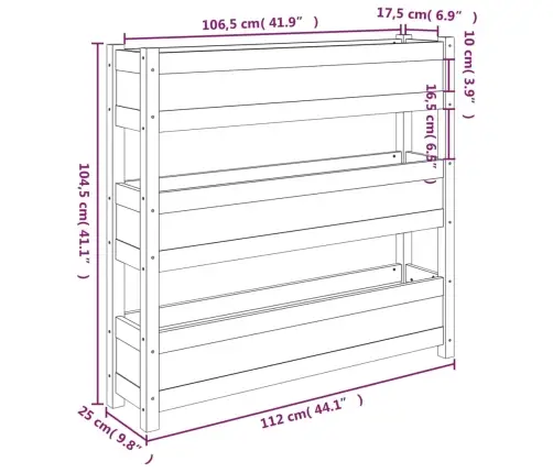 Taimekast, Must, 112 X 25 X 104,5 cm Männipuit