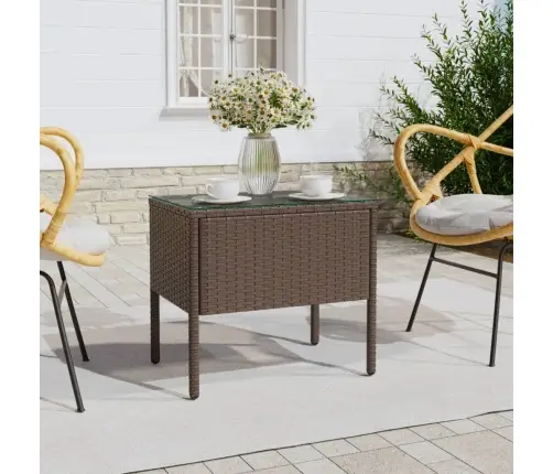 Šoninis Staliukas, Rudas, 53X37X48cm Poliratanas Ir Stiklas