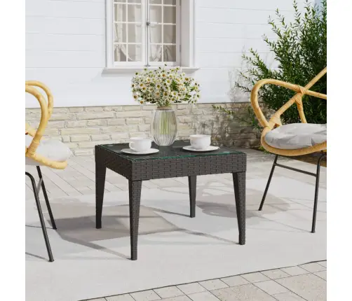 Galdiņš, 50X50X38 Cm, Polietilēna Rotangpalma, Stikls, Melns Vidaxl