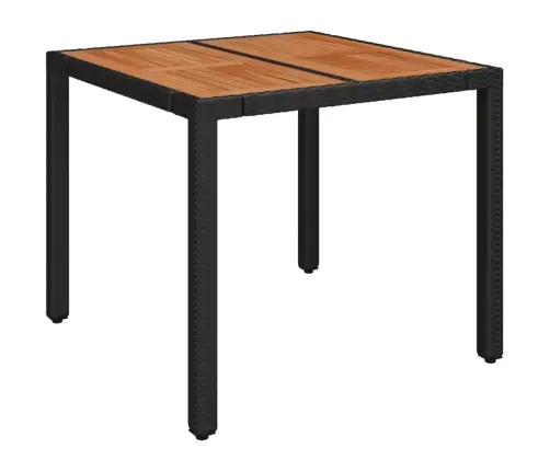 Dārza Galds Ar Koka Virsmu, 90X90X75 Cm, Melna Pe Rotangpalma Vidaxl