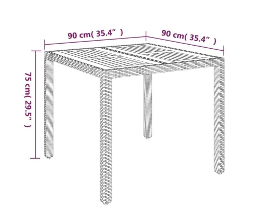 Dārza Galds Ar Koka Virsmu, 90X90X75 Cm, Melna Pe Rotangpalma Vidaxl