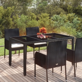 Dārza Galds, Stikla Virsma, Melns, 150X90X75 Cm, Pe Rotangpalma Vidaxl