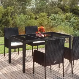 Dārza Galds, Stikla Virsma, Melns, 150X90X75 Cm, Pe Rotangpalma Vidaxl