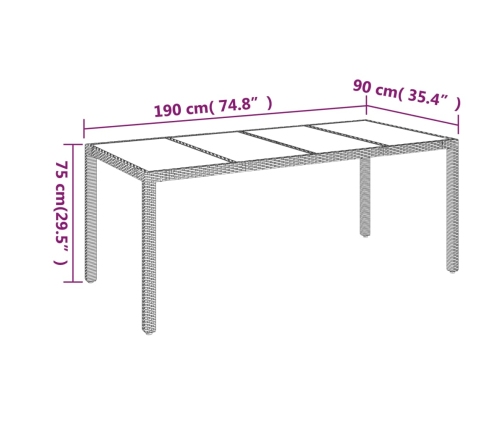Dārza Galds Ar Stikla Virsmu, 190X90X75Cm, Melna Pe Rotangpalma Vidaxl