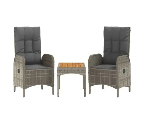 3-Osaline Aiamööbli Komplekt Patjadega, Hall, Polürotang