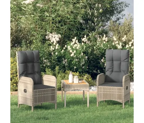 3-Osaline Aiamööbli Komplekt Patjadega, Hall, Polürotang