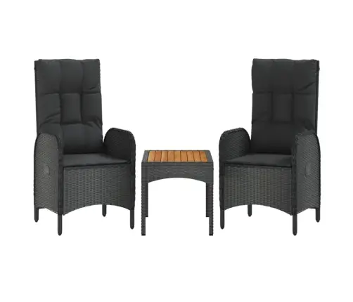 3-Daļīgs Dārza Atpūtas Mēbeļu Komplekts, Melna Pe Rotangpalma Vidaxl