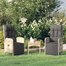 Atlošiamos Sodo Kėdės Su Staliuku, 2Vnt., Pilkos, Poliratanas