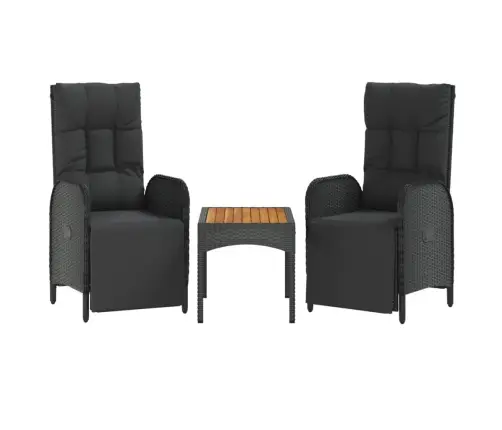 Atgāžami Dārza Krēsli Ar Galdiņu, 2 Gab., Melna Pe Rotangpalma Vidaxl