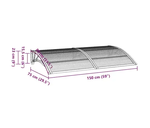 Durvju Jumtiņš, Melns, Caurspīdīgs, 150X75 Cm, Polikarbonāts Vidaxl