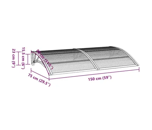 Ukse Varikatus, Must, 150X75 cm Polükarbonaat