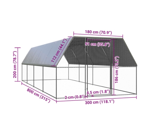 Vistu Būris, 3X8X2 M, Cinkots Tērauds Vidaxl