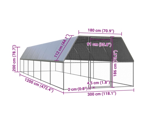 Vistu Būris, 3X12X2 M, Cinkots Tērauds Vidaxl