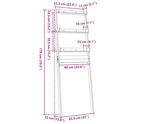Tualeto Lentyna, Balta, 63,5X32X179cm Pušies Medienos Masyvas