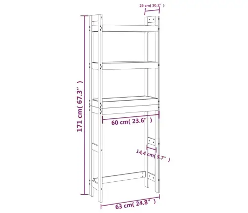 Tualetes Plaukts, 63X26X171 Cm, Priedes Masīvkoks Vidaxl