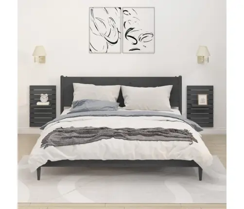 Sieninės Lentynos Prie Lovos, 2Vnt., Pilkos, Pušies Masyvas