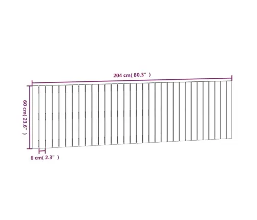 Sienas Galvgalis, Melns, 204X3X60 Cm, Priedes Masīvkoks Vidaxl