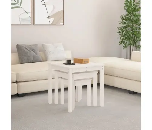 Üksteise Alla Mahtuvad Lauad, 3 Tk, Valge, Männipuit