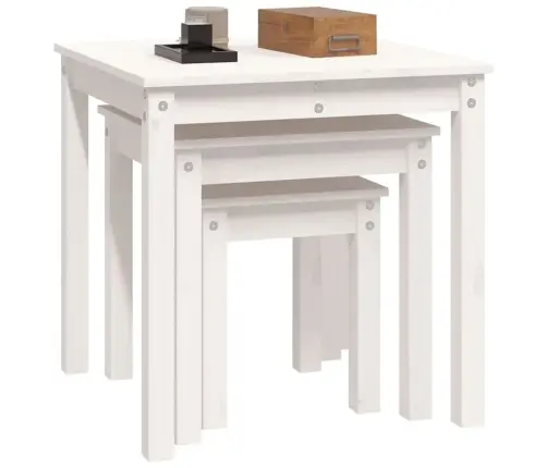 Üksteise Alla Mahtuvad Lauad, 3 Tk, Valge, Männipuit