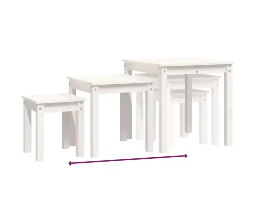 Üksteise Alla Mahtuvad Lauad, 3 Tk, Valge, Männipuit