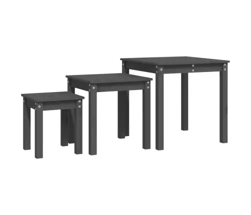 Galdiņi, 3 Gab., Pelēki, Sabīdāmi, Priedes Masīvkoks Vidaxl