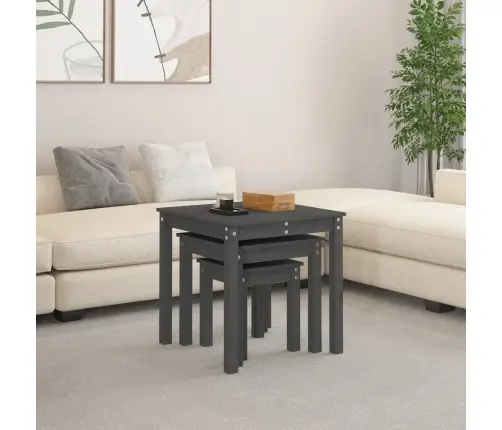 Galdiņi, 3 Gab., Pelēki, Sabīdāmi, Priedes Masīvkoks Vidaxl