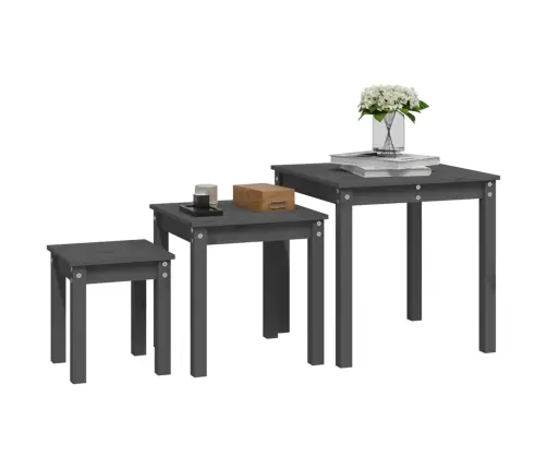 Galdiņi, 3 Gab., Pelēki, Sabīdāmi, Priedes Masīvkoks Vidaxl