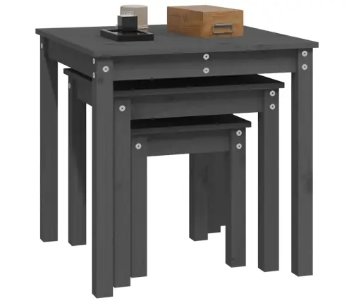 Galdiņi, 3 Gab., Pelēki, Sabīdāmi, Priedes Masīvkoks Vidaxl