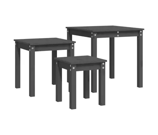 Galdiņi, 3 Gab., Pelēki, Sabīdāmi, Priedes Masīvkoks Vidaxl