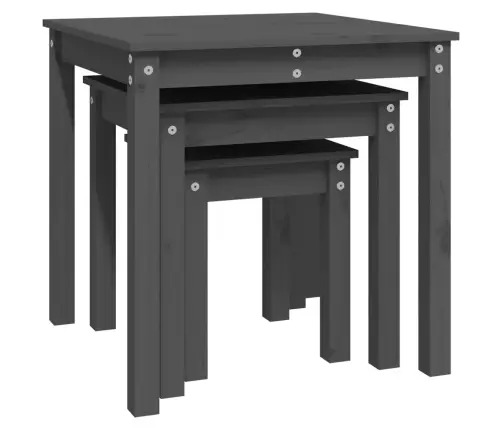 Galdiņi, 3 Gab., Pelēki, Sabīdāmi, Priedes Masīvkoks Vidaxl