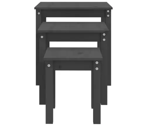 Galdiņi, 3 Gab., Pelēki, Sabīdāmi, Priedes Masīvkoks Vidaxl