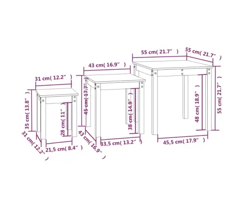 Galdiņi, 3 Gab., Pelēki, Sabīdāmi, Priedes Masīvkoks Vidaxl