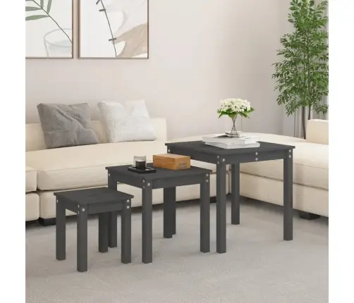 Galdiņi, 3 Gab., Pelēki, Sabīdāmi, Priedes Masīvkoks Vidaxl