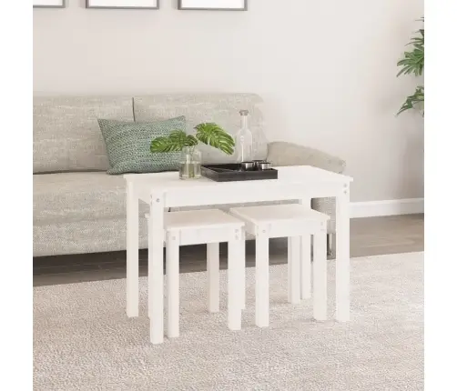 Üksteise Alla Mahtuvad Lauad, 3 Tk, Valge, Männipuit