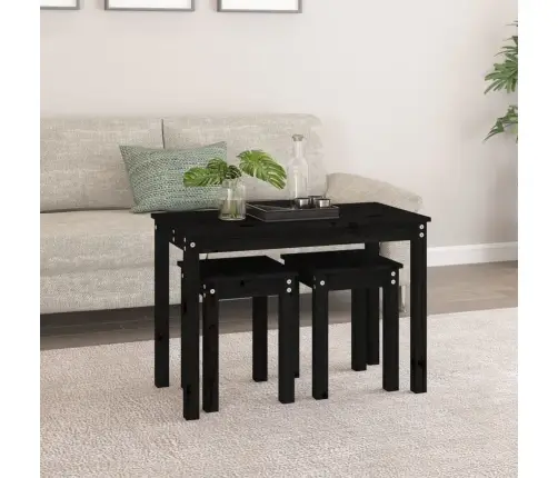 Galdiņi, 3 Gab., Melna, Sabīdāmi, Priedes Masīvkoks Vidaxl