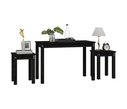 Galdiņi, 3 Gab., Melna, Sabīdāmi, Priedes Masīvkoks Vidaxl