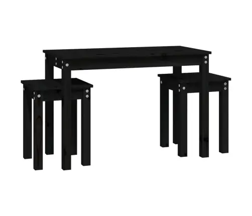 Galdiņi, 3 Gab., Melna, Sabīdāmi, Priedes Masīvkoks Vidaxl