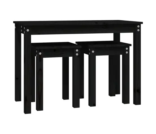 Galdiņi, 3 Gab., Melna, Sabīdāmi, Priedes Masīvkoks Vidaxl