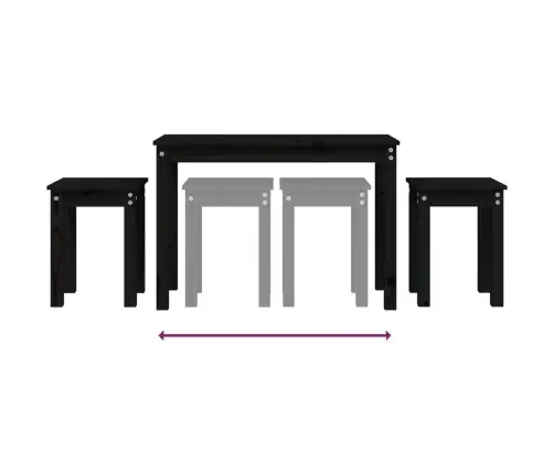 Galdiņi, 3 Gab., Melna, Sabīdāmi, Priedes Masīvkoks Vidaxl