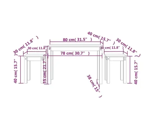Galdiņi, 3 Gab., Melna, Sabīdāmi, Priedes Masīvkoks Vidaxl