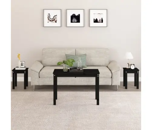 Galdiņi, 3 Gab., Melna, Sabīdāmi, Priedes Masīvkoks Vidaxl