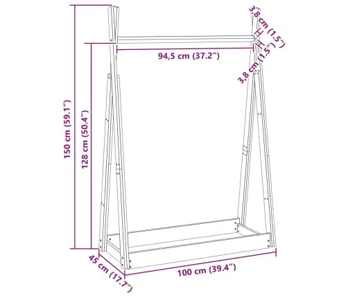Riidestange, Valge, 100X45X150 cm Männipuit