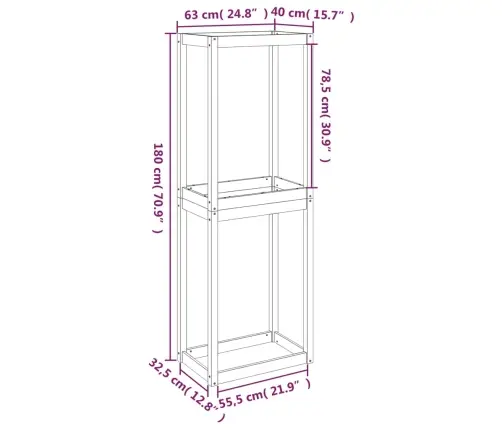 Riepu Plaukts, 63X40X180 Cm, Priedes Masīvkoks Vidaxl