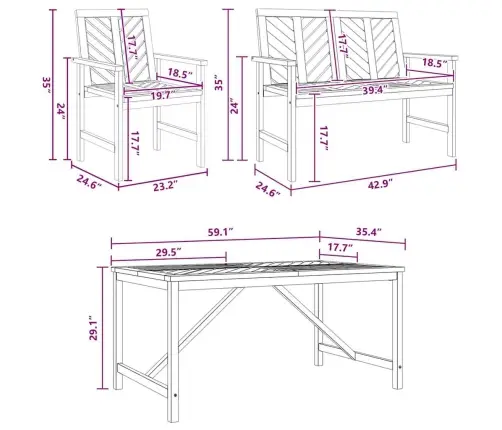 Sodo Valgomojo Komplektas 4 Pcs Ruda 150 X 90 X 74 Cm