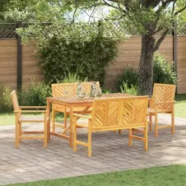 Dārza Ēdamgalds 5 Pcs Brūna 150 X 90 X 74 Cm Akācijas Masīvkoks Vidaxl
