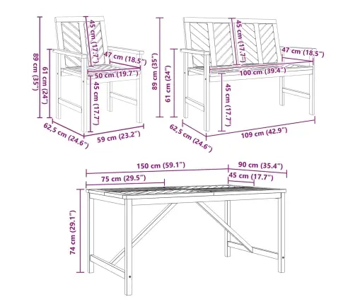 Sodo Valgomojo Komplektas 6 Pcs Ruda Akacijos Medienos Masyvas
